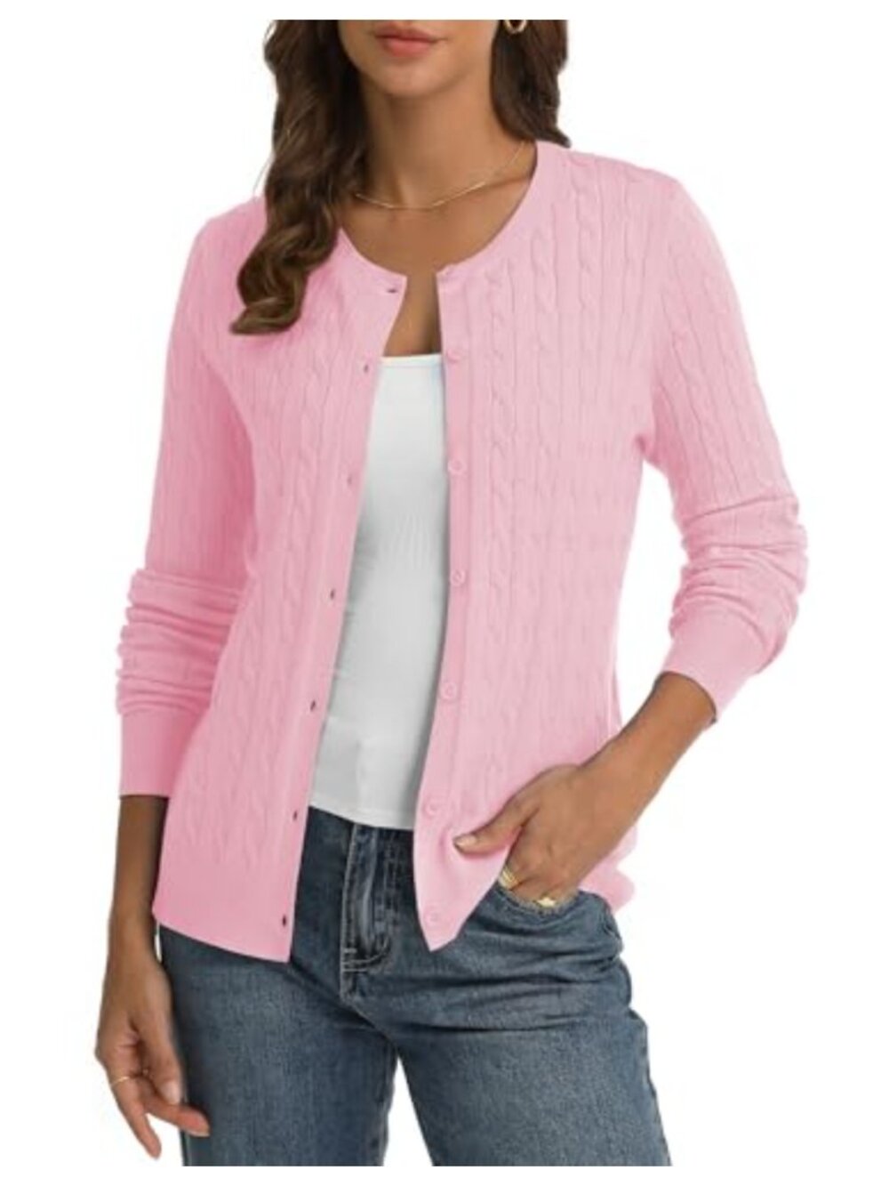 Cable Knit Button Up Cardigan Long Sleeve Sweater